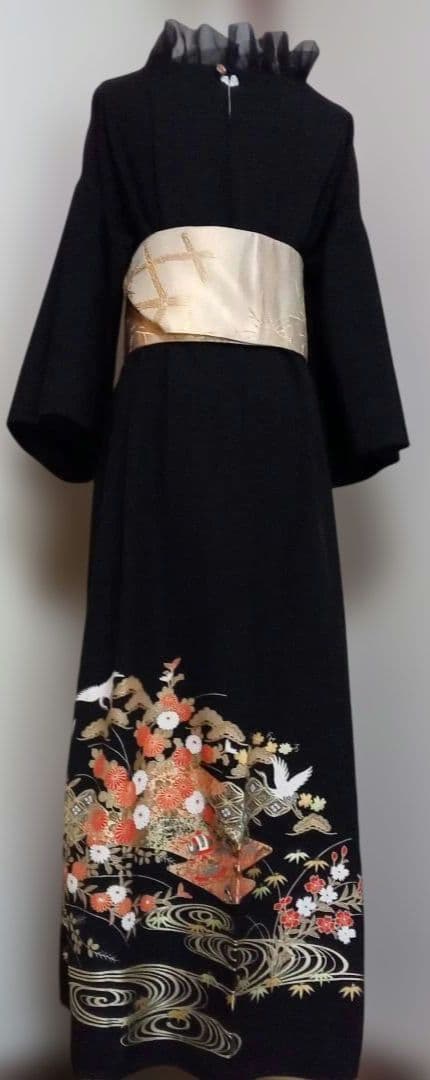 黒留袖リメイクワンピース 豪華金彩　金糸帯ベルト付き　美品