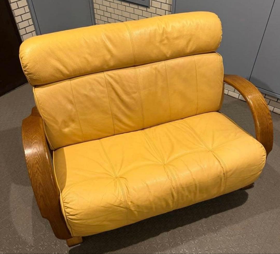高級家具／浜本工芸　本革　2人掛けソファ