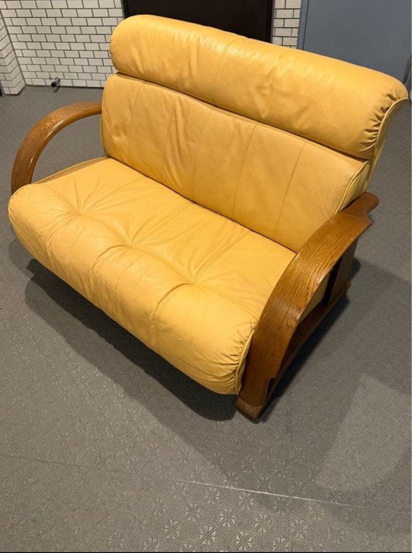高級家具／浜本工芸　本革　2人掛けソファ