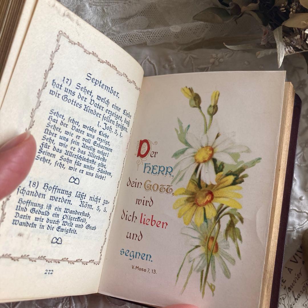 L949洋書古書　ドイツアンティーク　ふっくら装丁の小さなメモリアルブック
