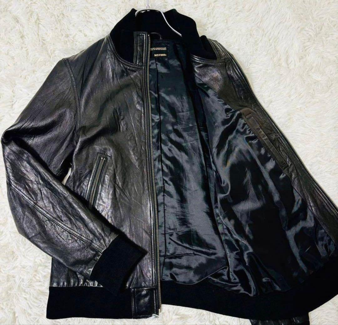 【美品】羊革　ブルゾン ラムレザージャケット XL ブラック