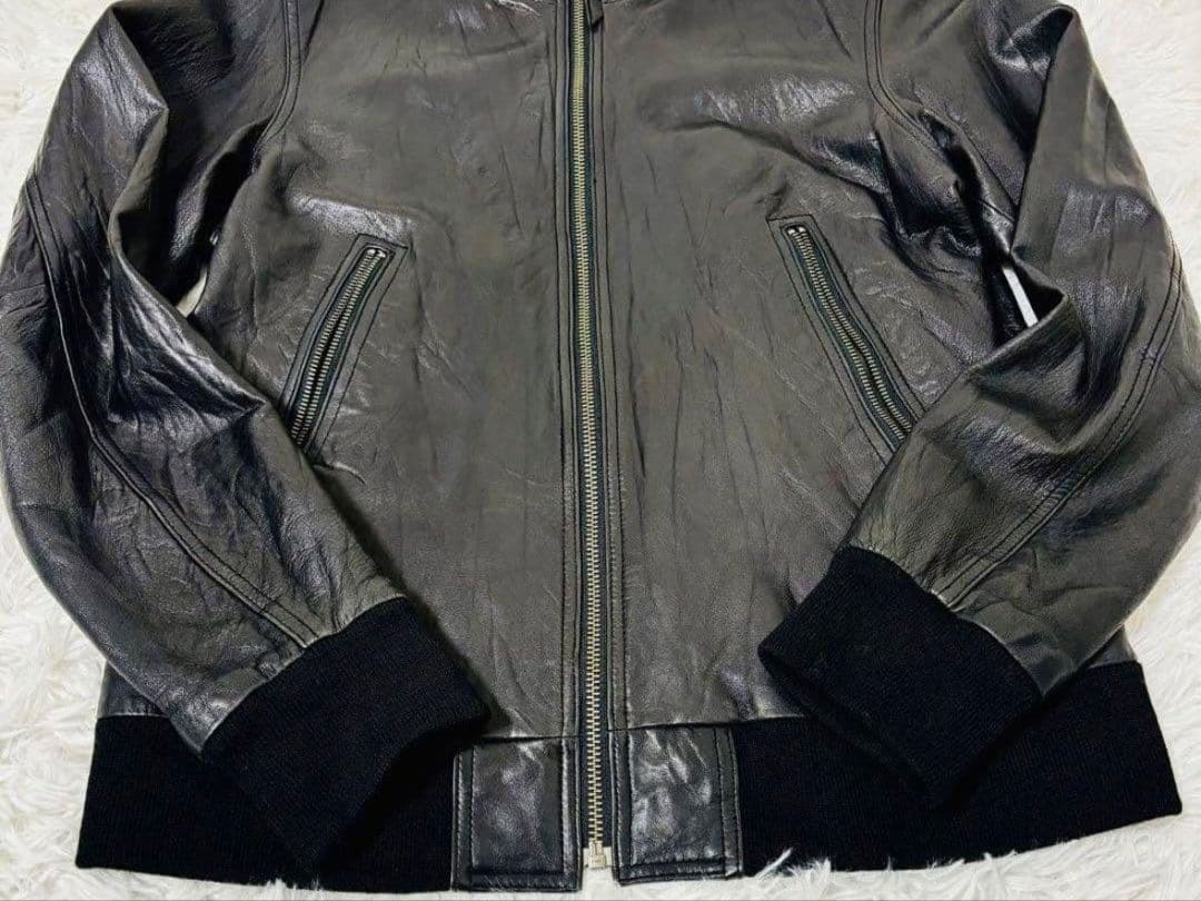 【美品】羊革　ブルゾン ラムレザージャケット XL ブラック