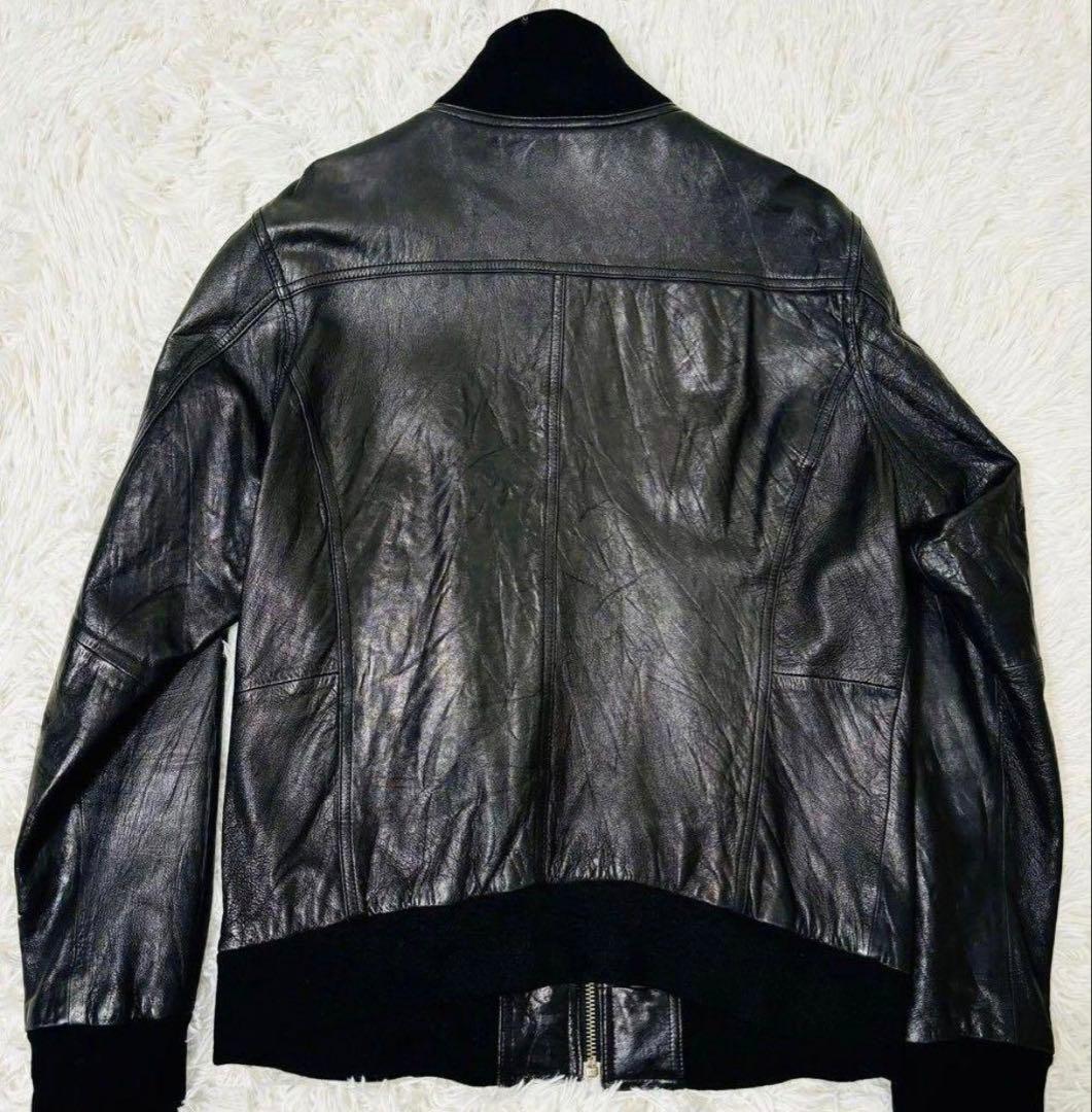 【美品】羊革　ブルゾン ラムレザージャケット XL ブラック