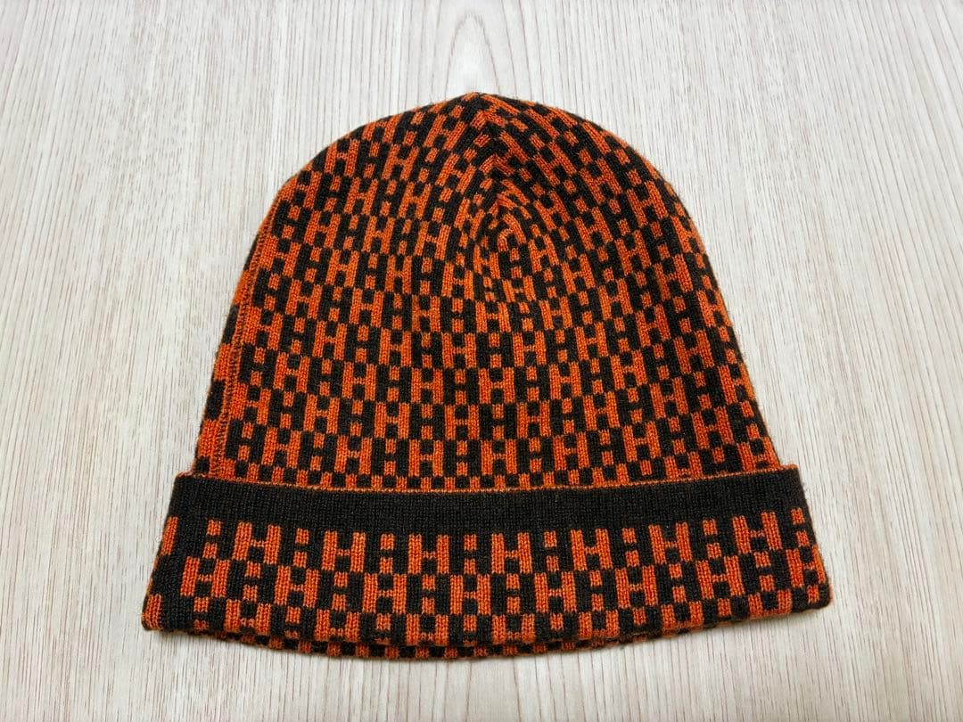 エルメス HERMES ニット帽 帽子 オレンジ