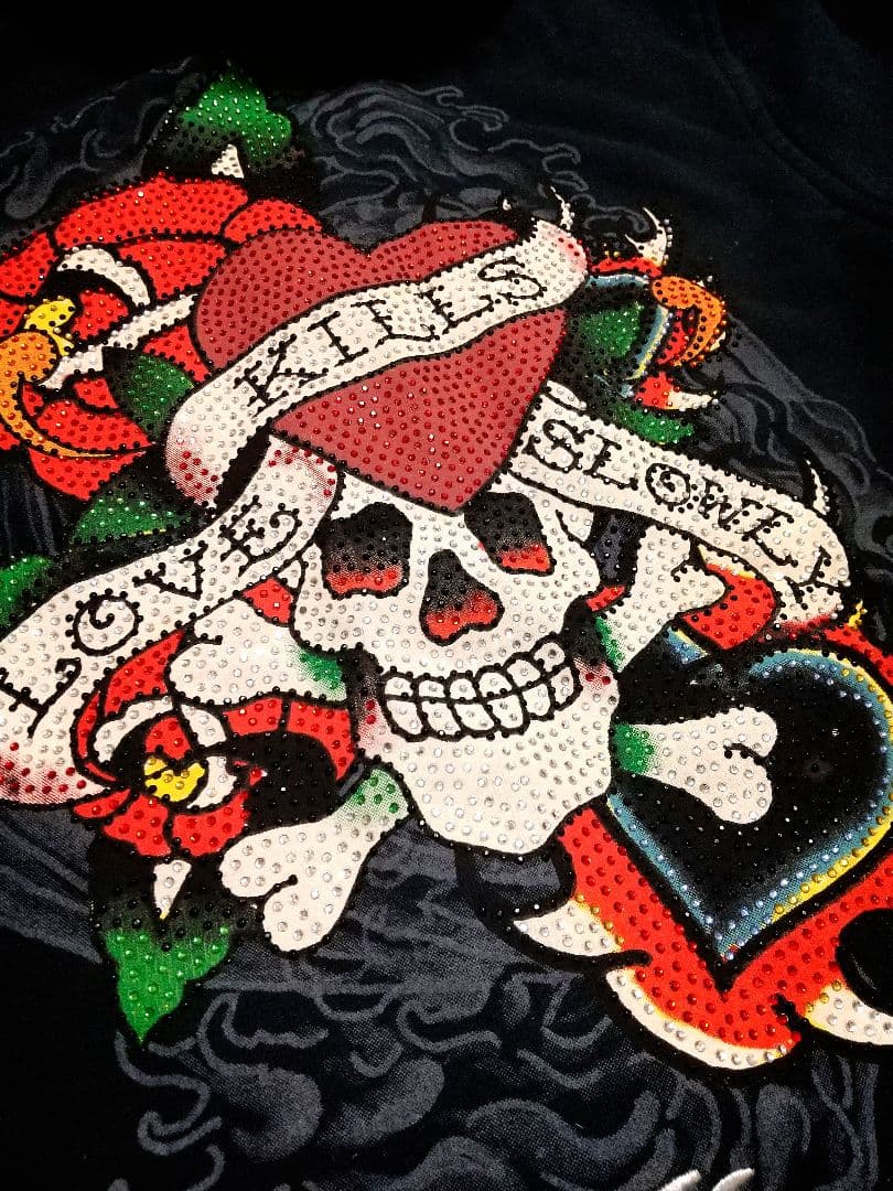 Ed Hardy ラブキルスカル刺繍 ラインストーン付きフルジップパーカー