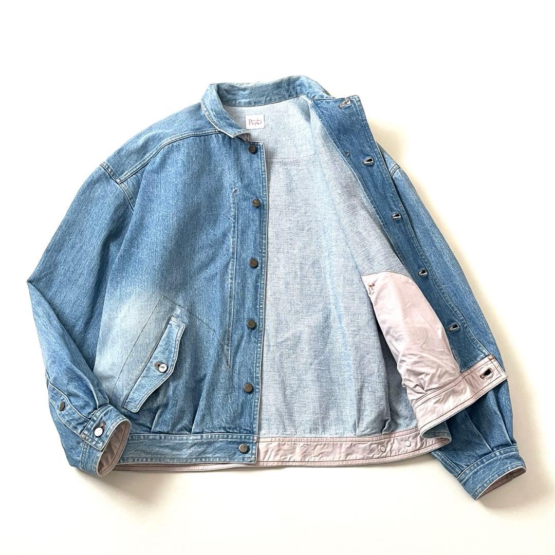 【良品】PAPAS/パパス　デニムジャケット　オーバーサイズ　ロゴ　ユーズド加工
