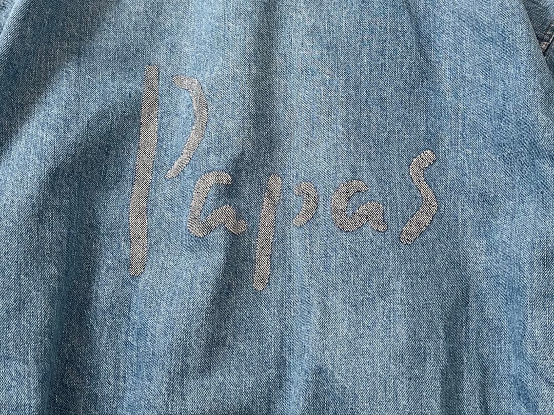 【良品】PAPAS/パパス　デニムジャケット　オーバーサイズ　ロゴ　ユーズド加工