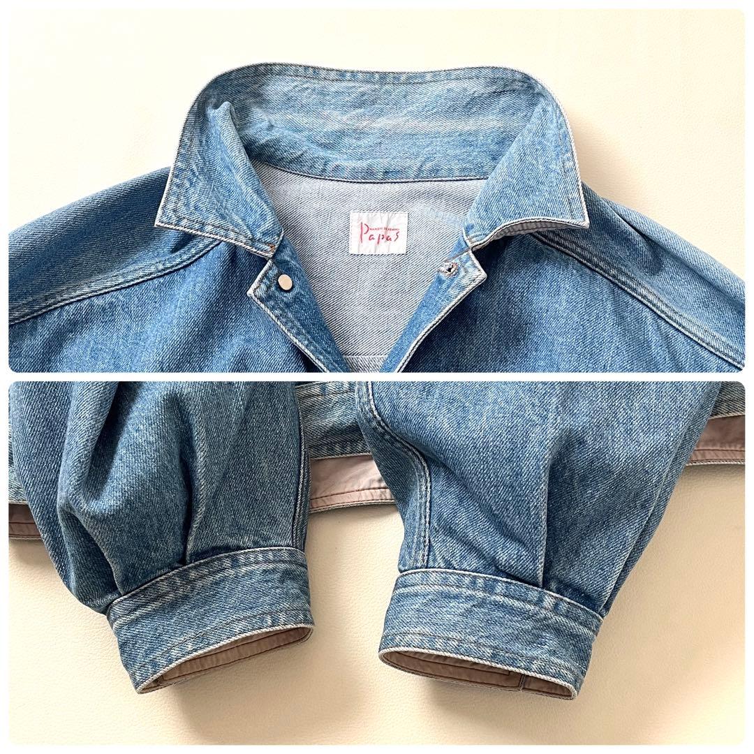 【良品】PAPAS/パパス　デニムジャケット　オーバーサイズ　ロゴ　ユーズド加工
