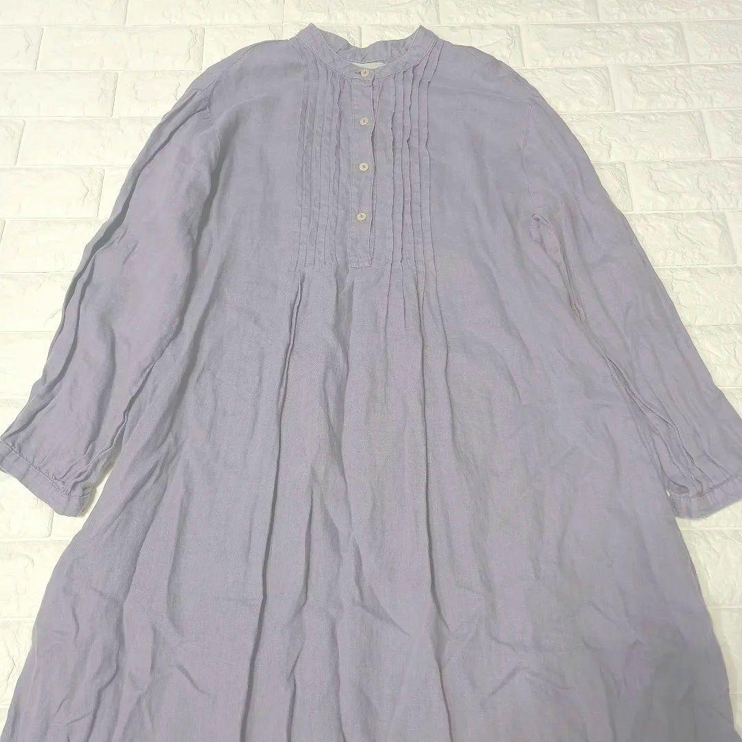 fog linen work ピンタックワンピース シャツ バンドカラー