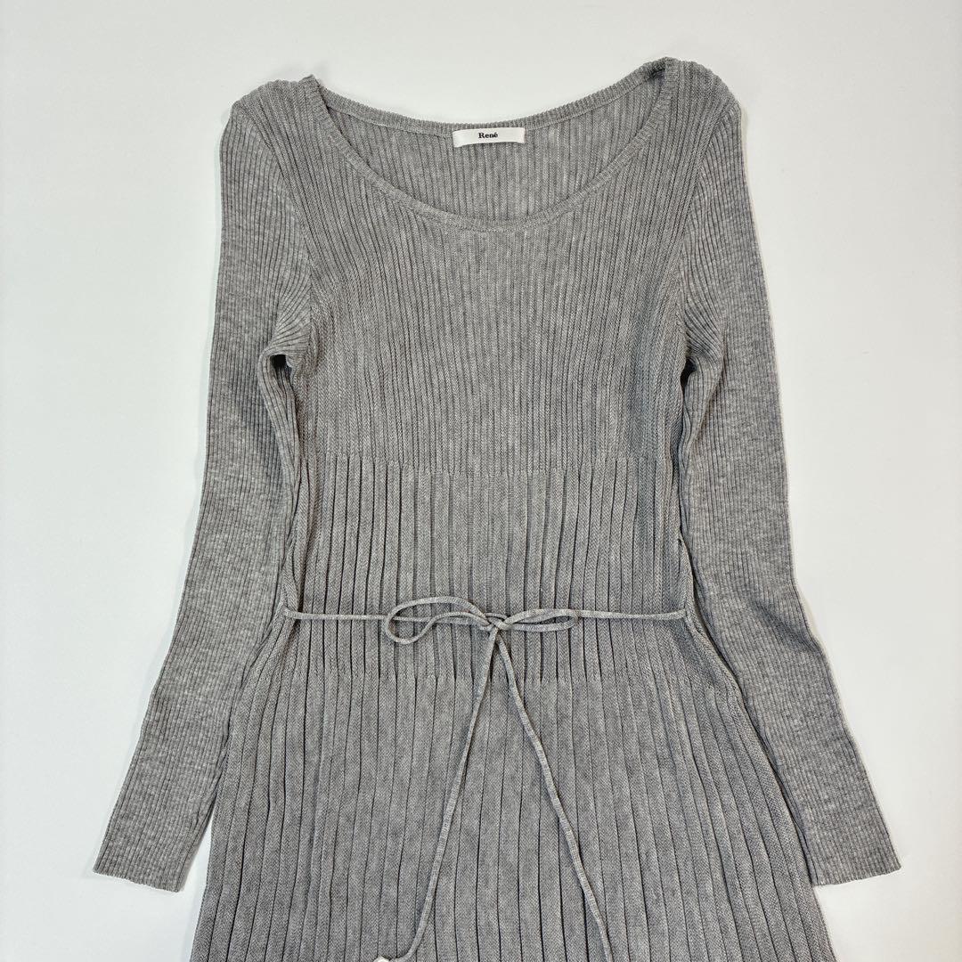 【極美品】Rene ロング ニットワンピース プリーツ 日本製 ライトグレー