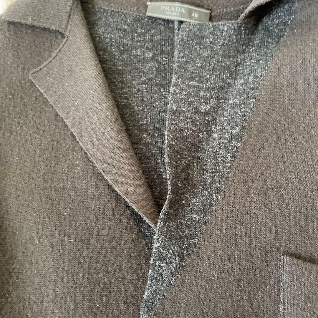 【美品】PRADA プラダ　ニットジャケット　ブラウン×グレー　M 46