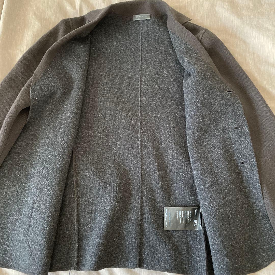 【美品】PRADA プラダ　ニットジャケット　ブラウン×グレー　M 46