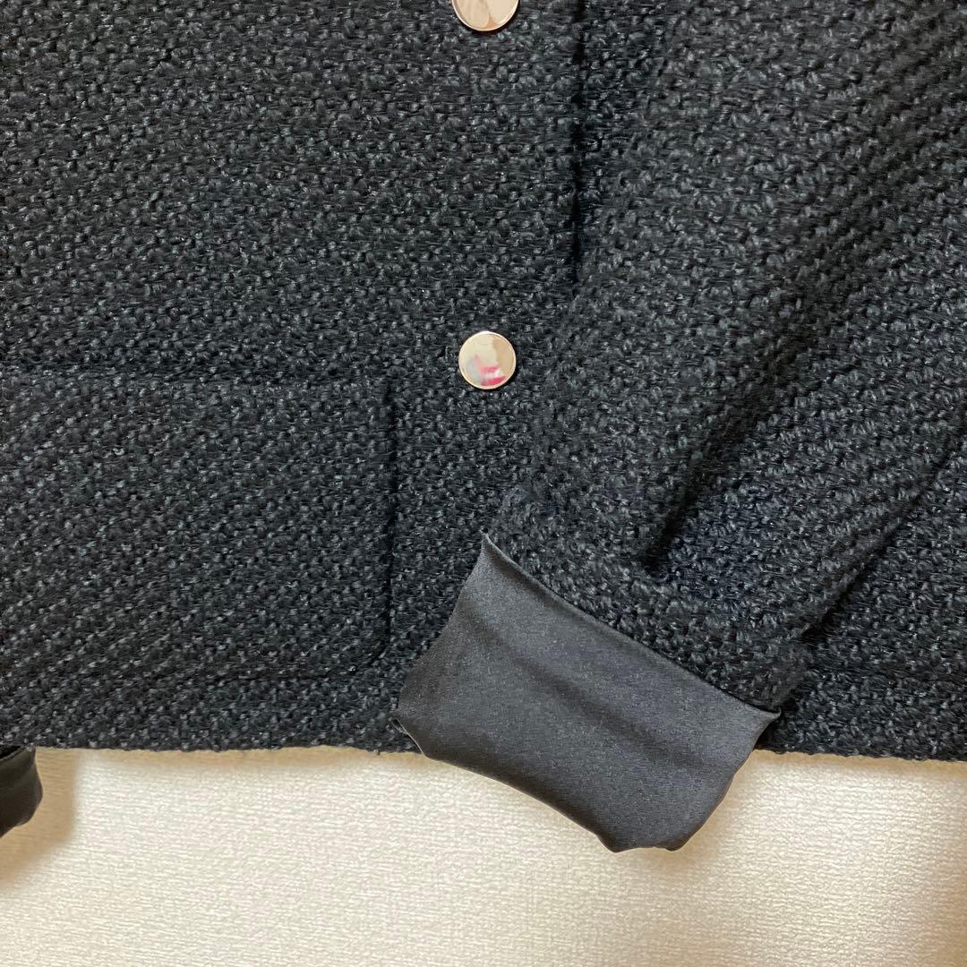 Theory 23AW ノーカラー ツイードクロップドジャケット 黒