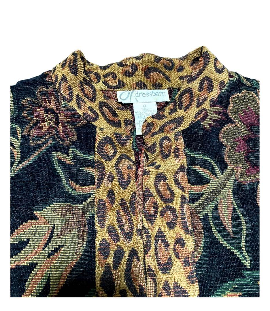 vintage ゴブランジャケット ヒョウ柄 オリエンタル 花 チャイナ 古着