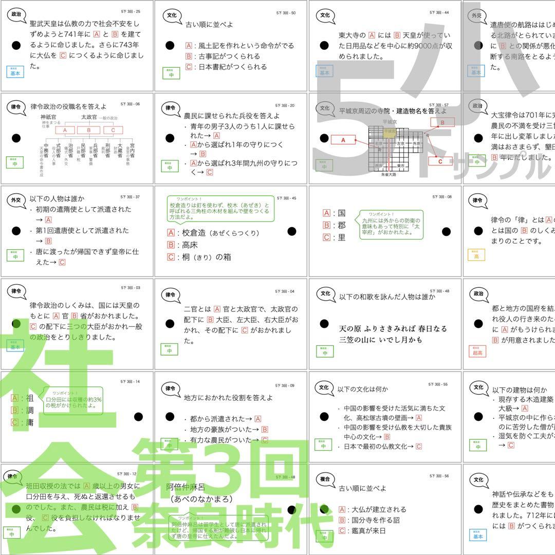 中学受験 暗記カード【5年下 社会・理科1-4回】 予習シリーズ 組み分け対策