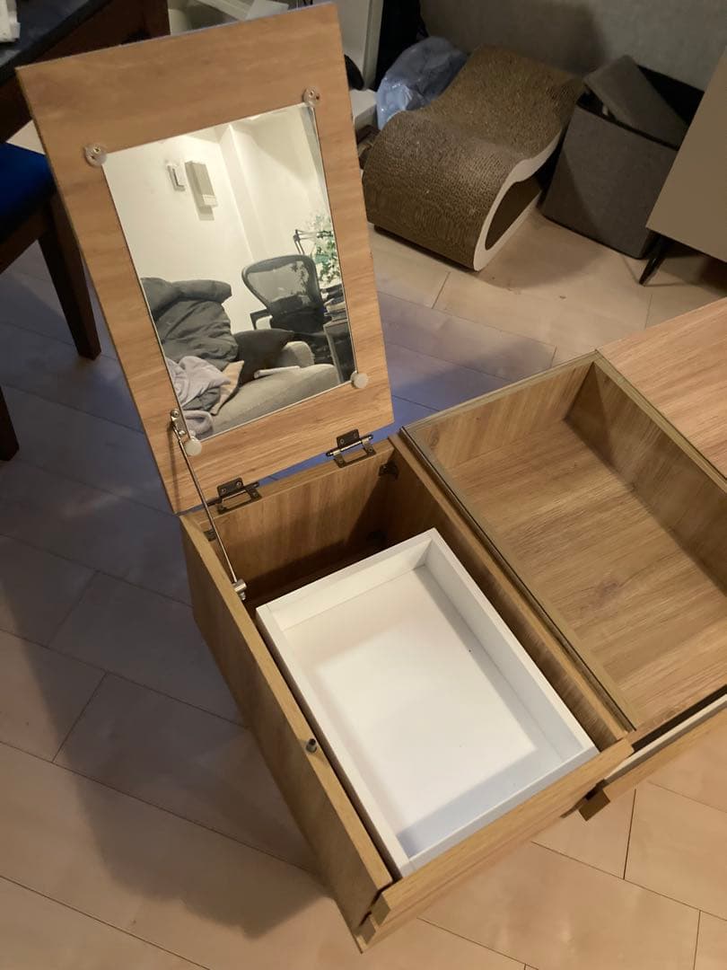 木製センターテーブル 引き出し・ミラー付き