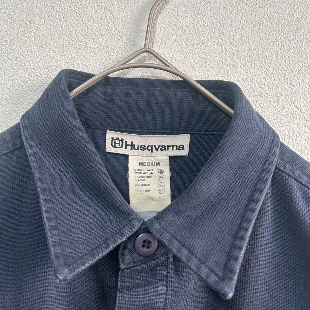 【Husqvarna】ジャケット　刺繍ロゴ　作業着　バイカー　ネイビー　ワッペン