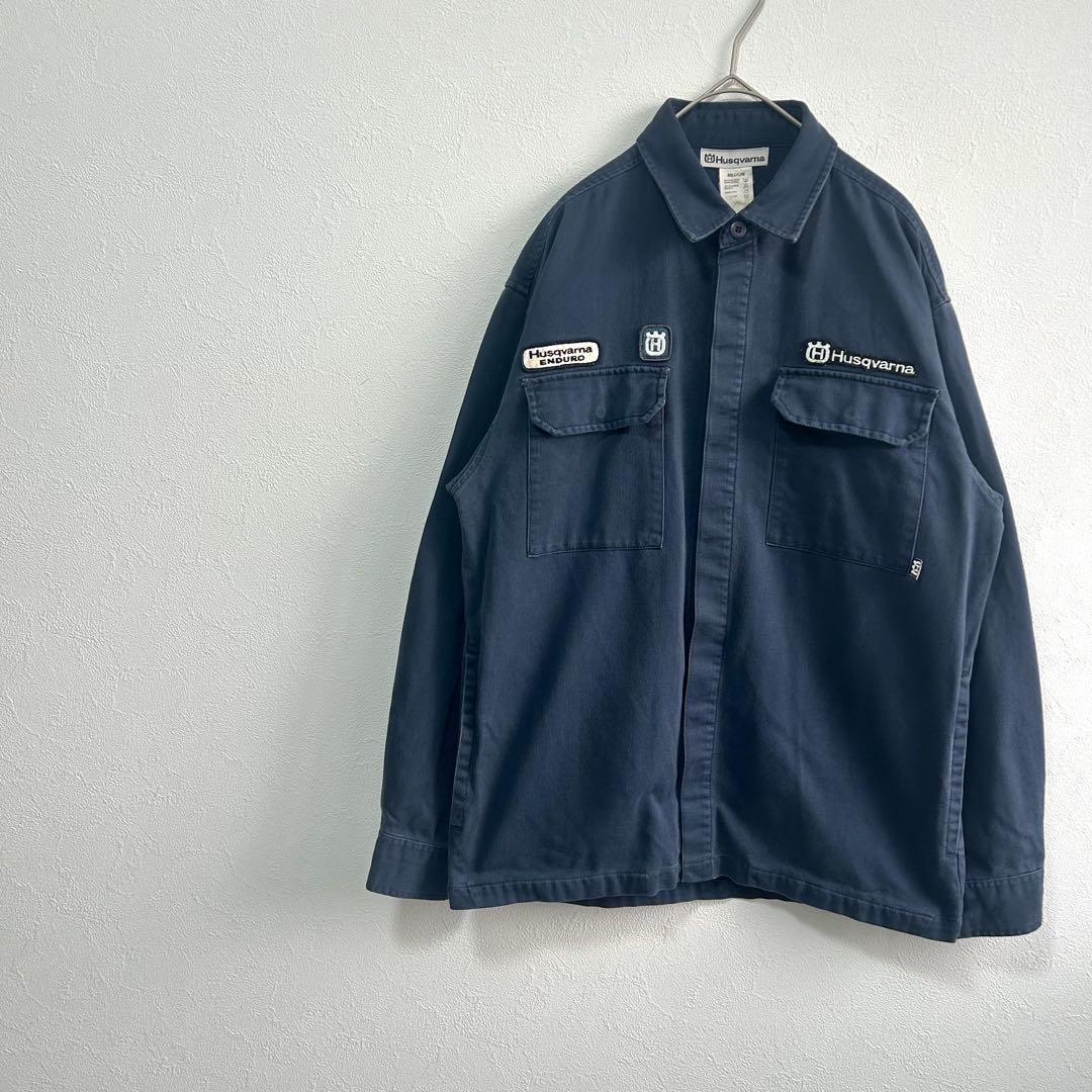 【Husqvarna】ジャケット　刺繍ロゴ　作業着　バイカー　ネイビー　ワッペン