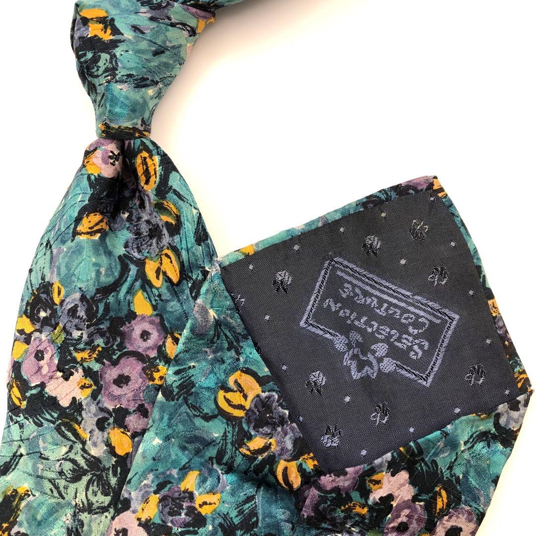 【美品】GIVENCHY ネクタイ 総柄 花柄 グリーン 緑 パープル