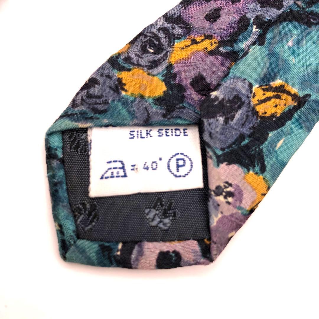 【美品】GIVENCHY ネクタイ 総柄 花柄 グリーン 緑 パープル