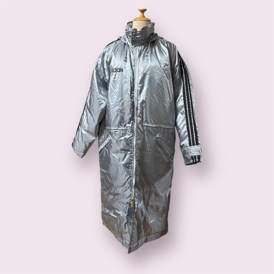 adidas アディダス ベンチコート ロング L シルバー