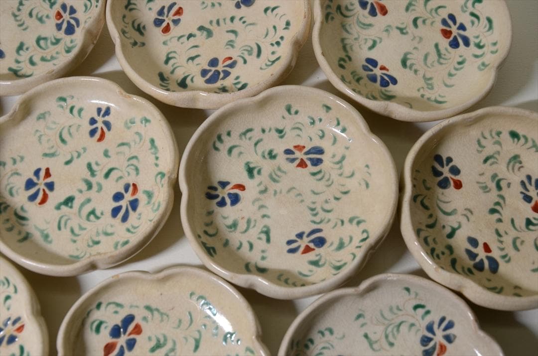 明治時代　京焼　色絵花唐草小皿　骨董品　アンティーク　食器