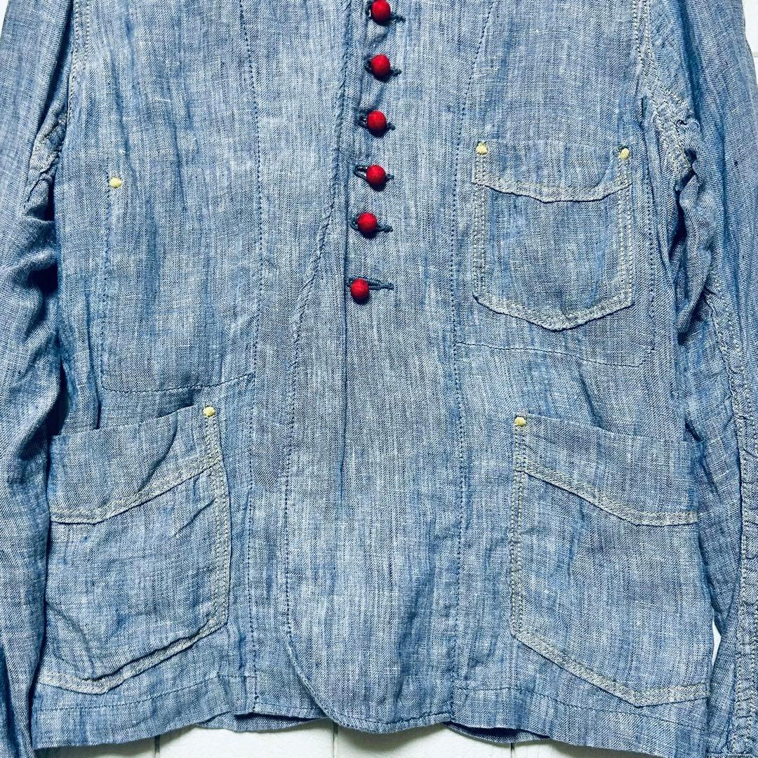 KAPITAL キャピタル リネンシャンブレー 丸襟ジャケット 0 赤ボタン 麻