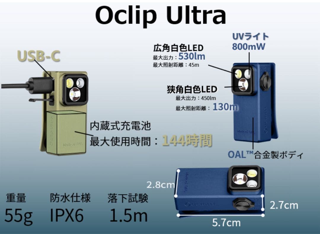オーライト　olight Oclip Ultra OAL合金製　ネイビー