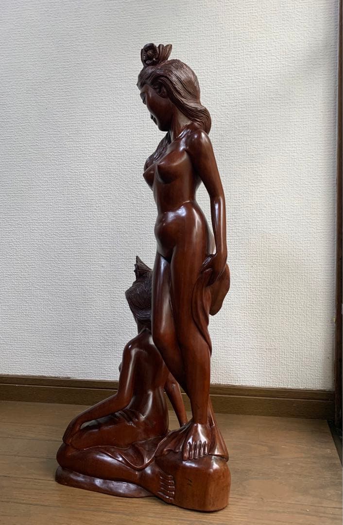 木製　置物　像　木彫り　バリ島　アンティーク　女性　オブジェ