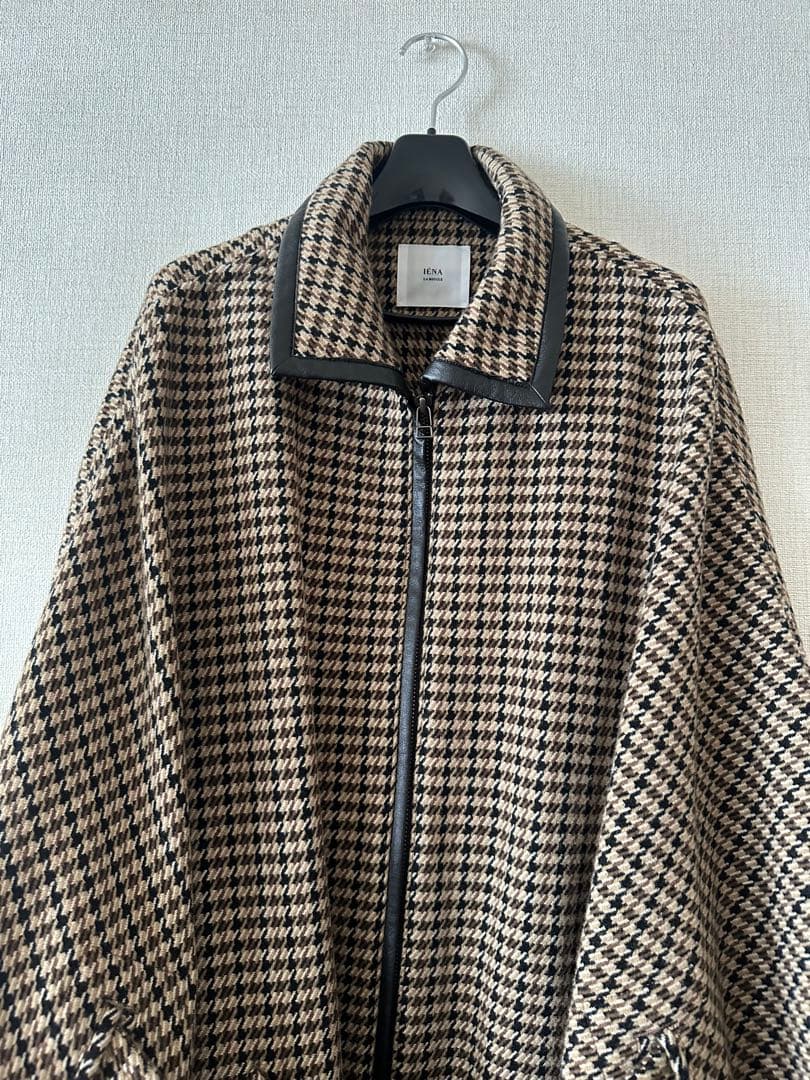 【美品】IENA ハウンドトゥースチェック マキシマントコート 38