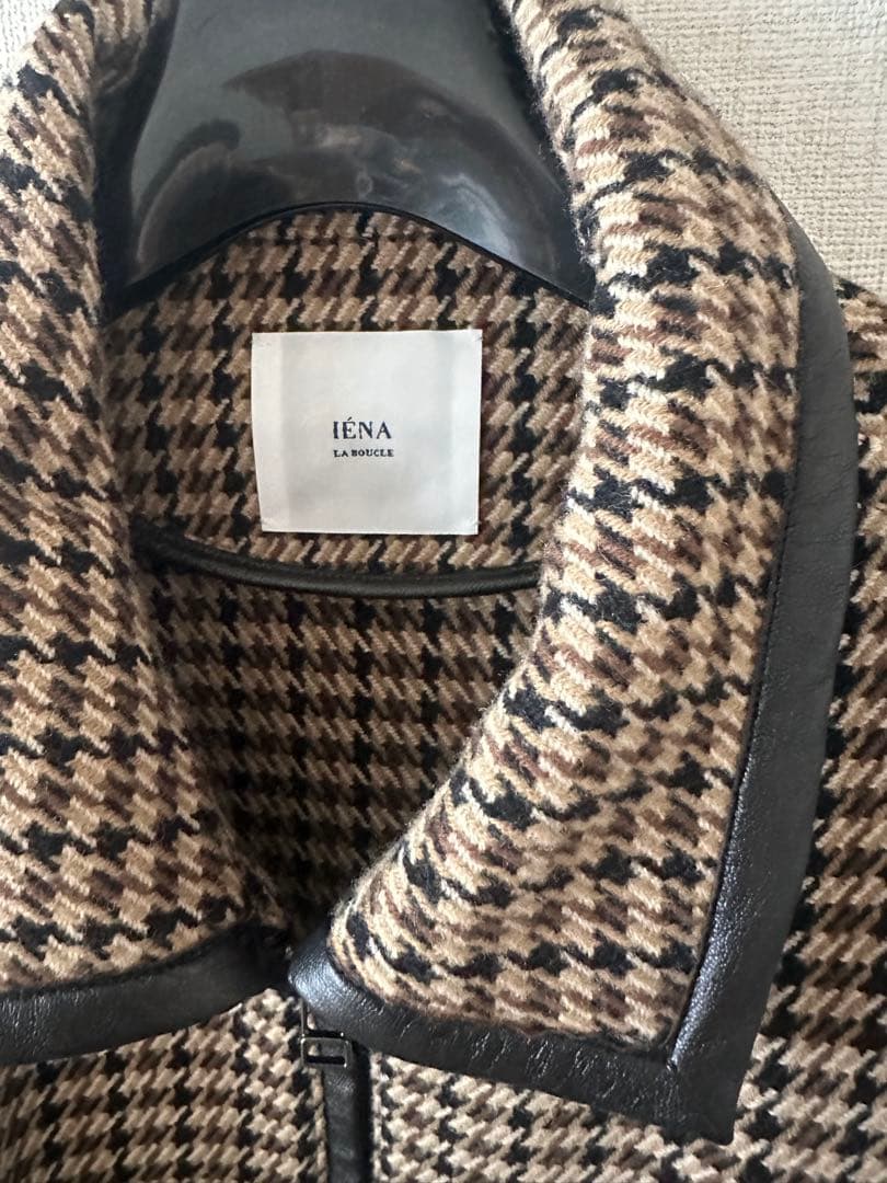 【美品】IENA ハウンドトゥースチェック マキシマントコート 38