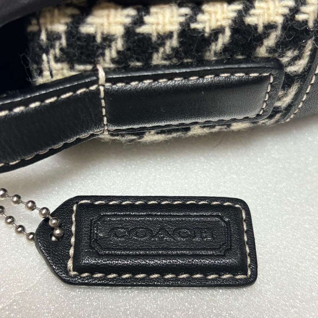 COACH オールドコーチ 白x黒 千鳥格子柄 ミニハンドバッグ肩掛け 8901