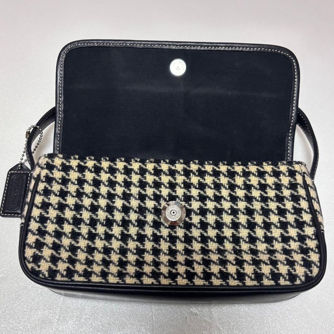 COACH オールドコーチ 白x黒 千鳥格子柄 ミニハンドバッグ肩掛け 8901