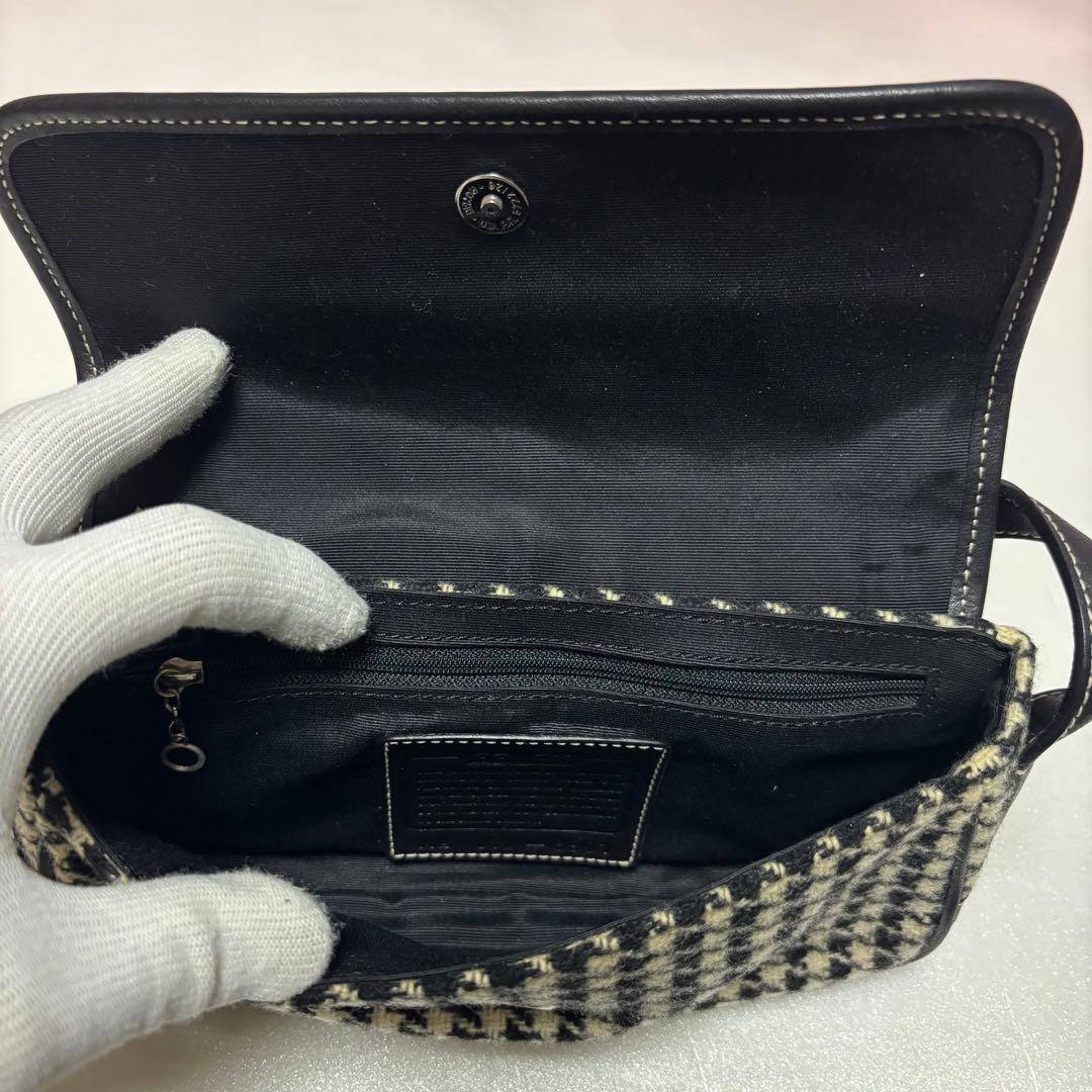 COACH オールドコーチ 白x黒 千鳥格子柄 ミニハンドバッグ肩掛け 8901