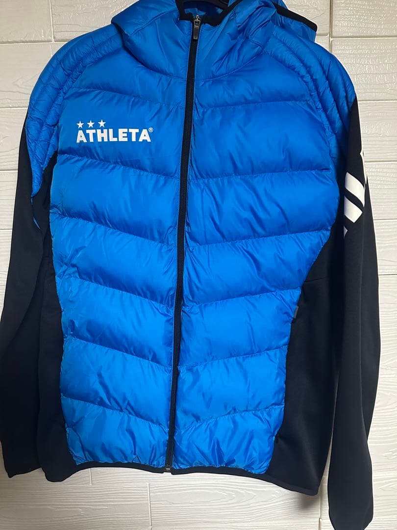 ATHLETA フード付きダウンジャケット 青黒　サイズO（XL）