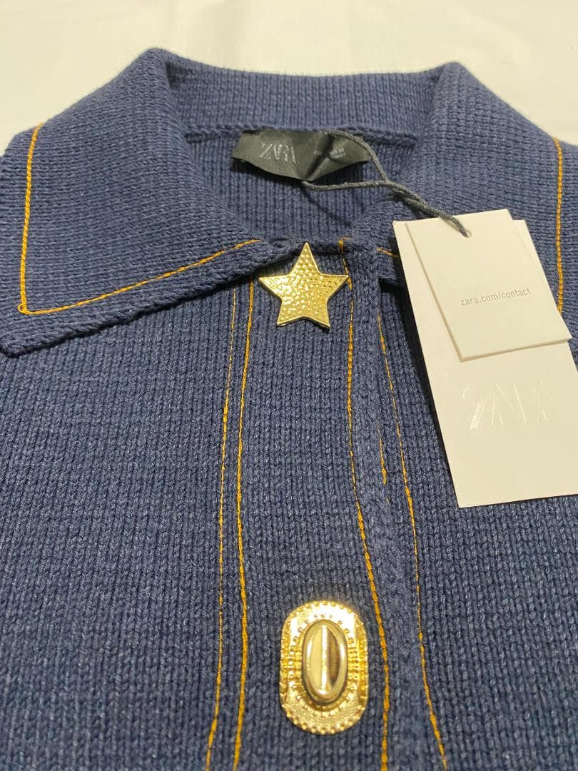 完売 ZARA コントラストボタン付きニットジャケット カーディガン L