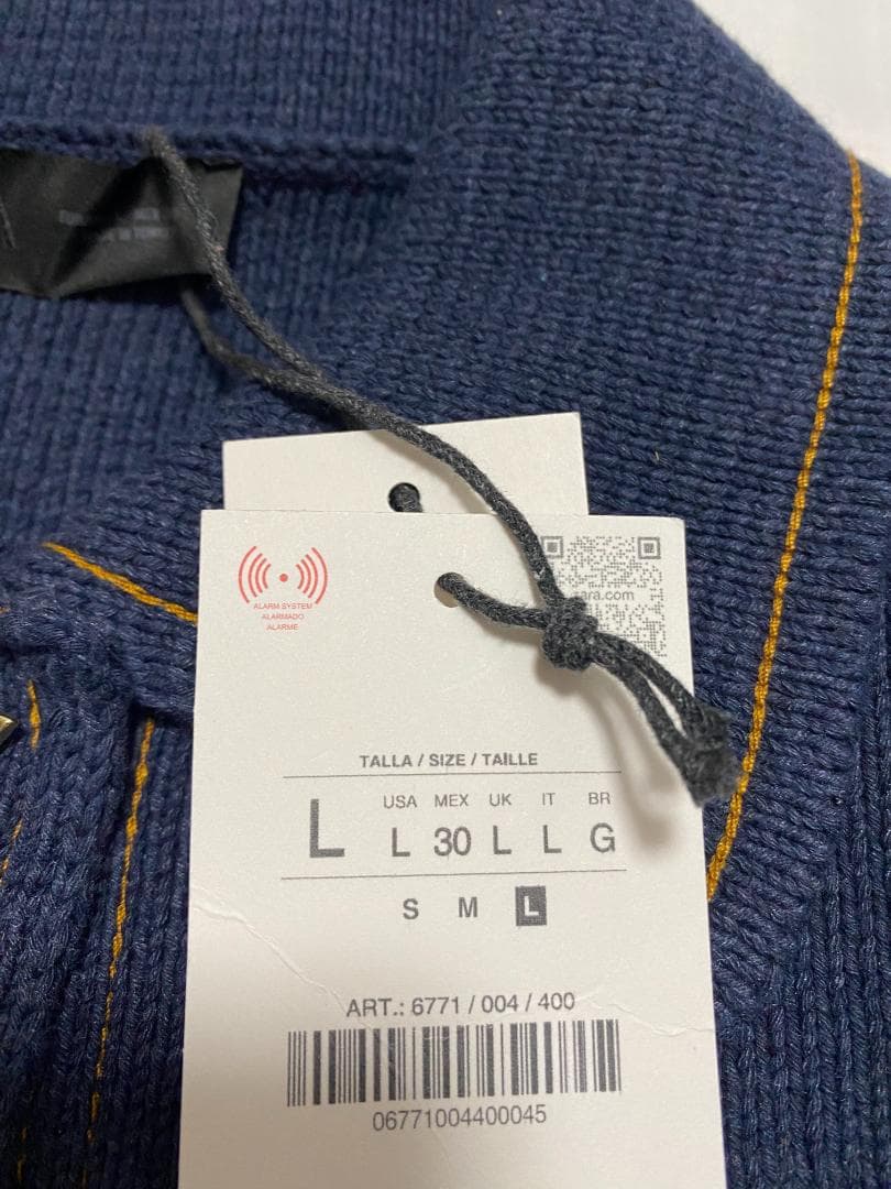 完売 ZARA コントラストボタン付きニットジャケット カーディガン L