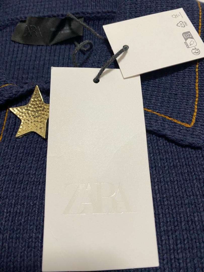 完売 ZARA コントラストボタン付きニットジャケット カーディガン L