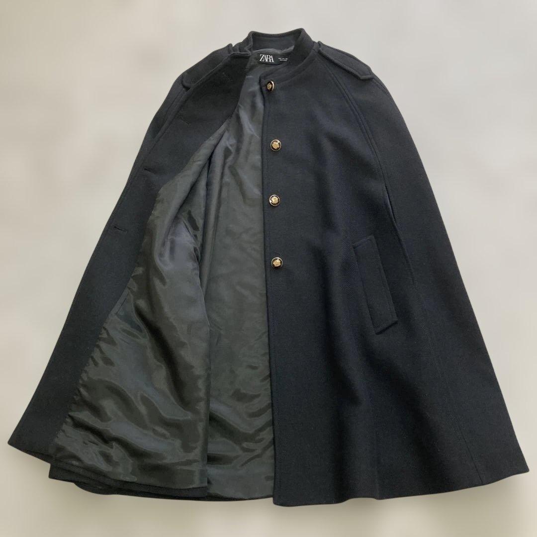 ZARA ザラ ケープ コート ポンチョ 金ボタン ウール混 Ｌ