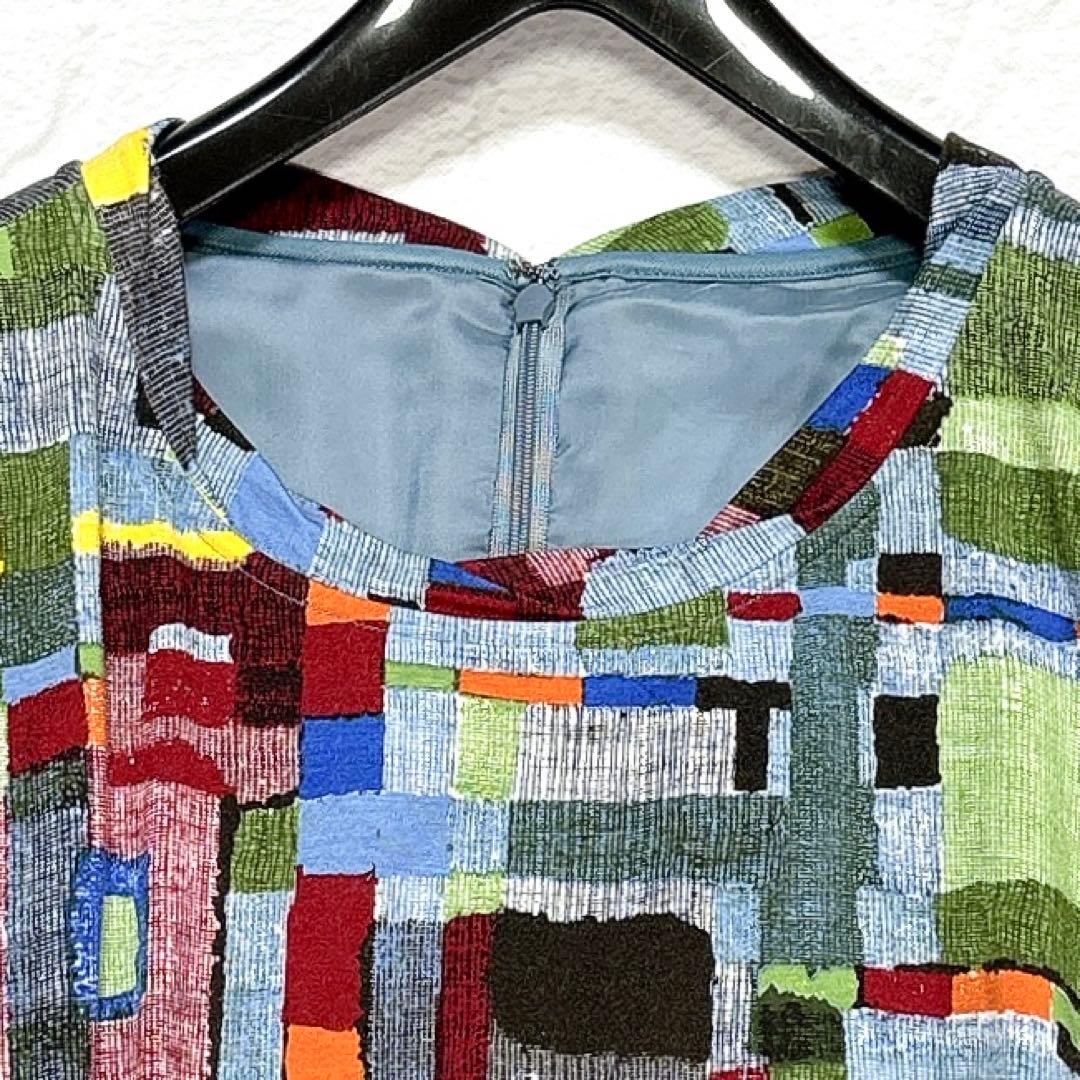 ✨美品✨t.b　センソユニコ　モザイク　総柄　バルーンワンピース　変形　日本製