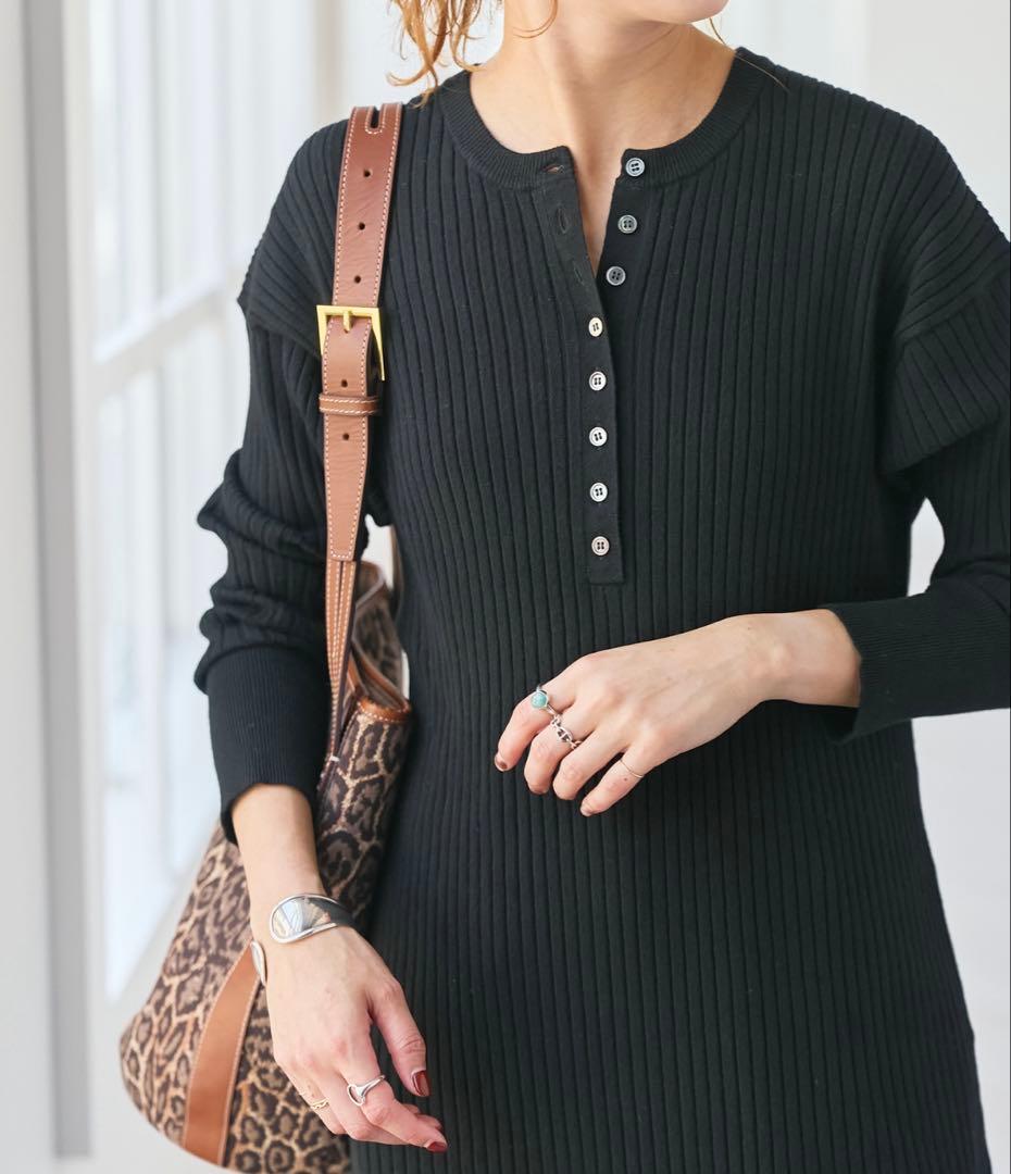 Spick&Span ヘンリーネックリブニットワンピース