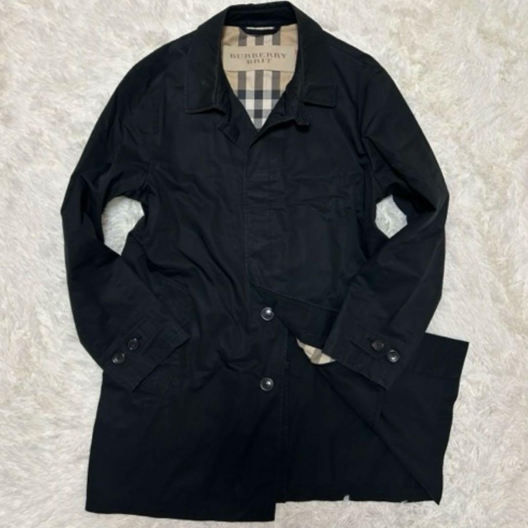 【美品/XL】バーバリーブリッド ステンカラーコート アウター ノバチェック 黒