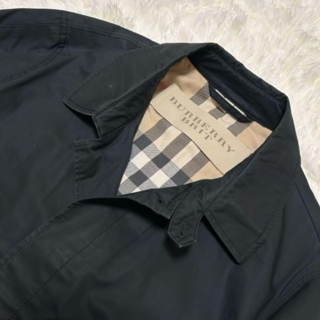 【美品/XL】バーバリーブリッド ステンカラーコート アウター ノバチェック 黒