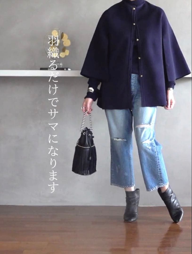 １回のみO wau no オアーノ ケープカーディガン　 MLサイズ黒ブラック