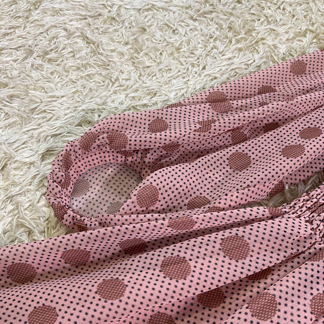 美品　アナイ　現行　ドット柄　シャーリング　ロング　シフォン　フレアワンピース