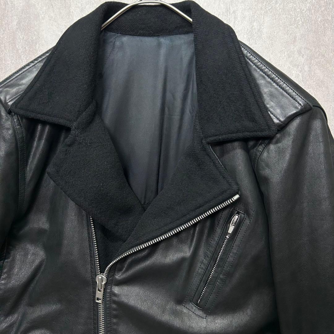 希少 Rick Owens 14AW カシミヤ裏地 レザーライダース 52 黒