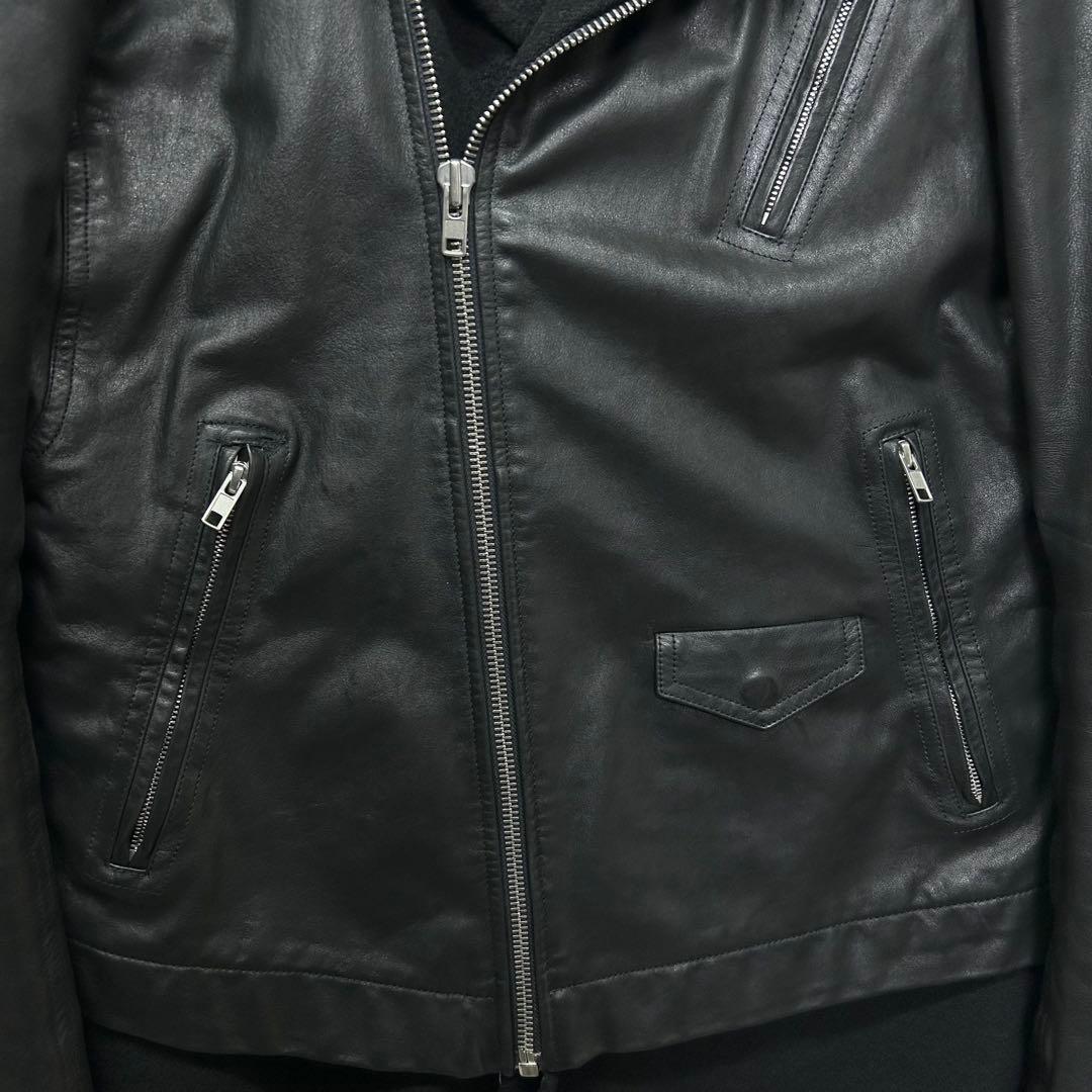 希少 Rick Owens 14AW カシミヤ裏地 レザーライダース 52 黒
