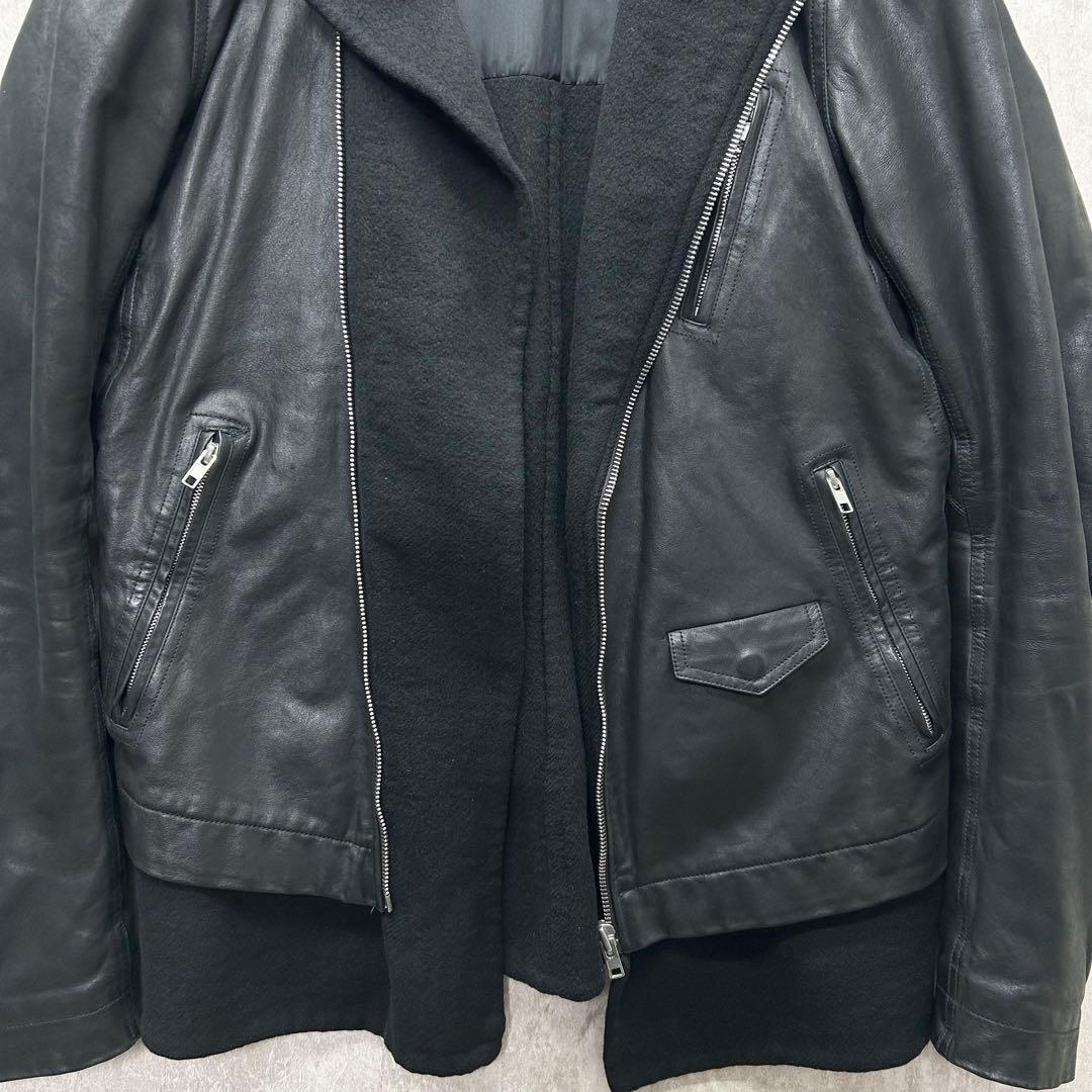 希少 Rick Owens 14AW カシミヤ裏地 レザーライダース 52 黒