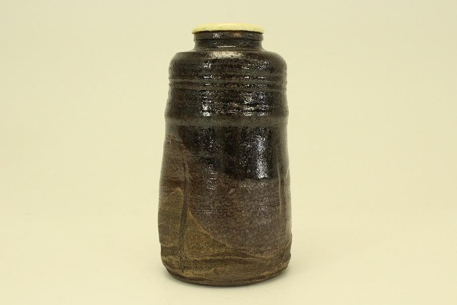 茶道具 黒織部 時代 茶入 良蓋(A774)