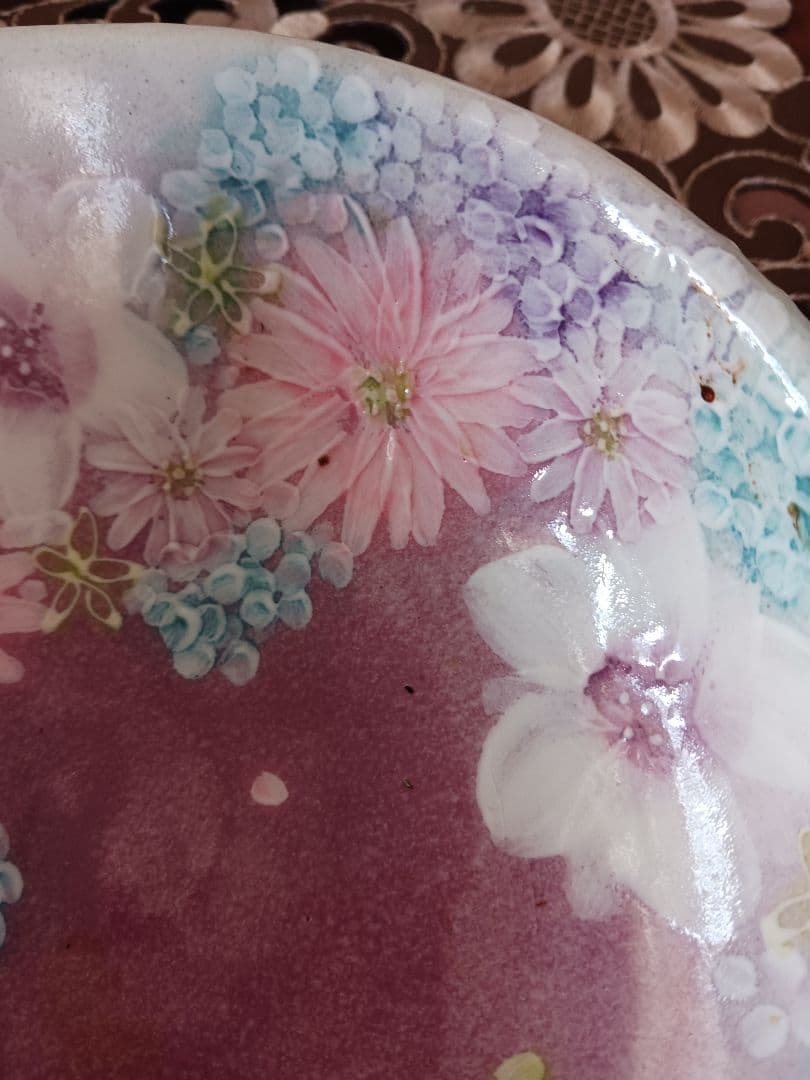未使用品　工房ゆずりは女性だけの工房おしゃれ楕円鉢　色彩花瀬戸焼　手描き陶器１鉢